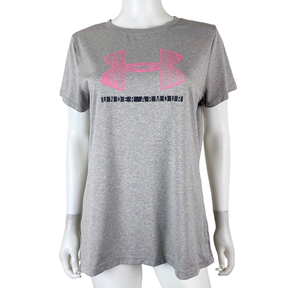 Under Armour Gray Short Sleeve Tee with Pink Logo